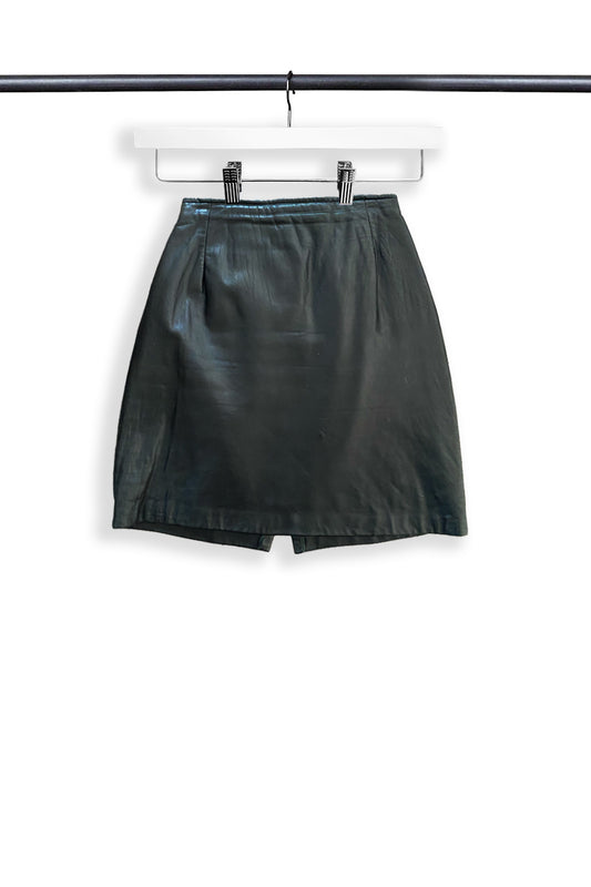 1990s Black Leather Mini Skirt - Size 23