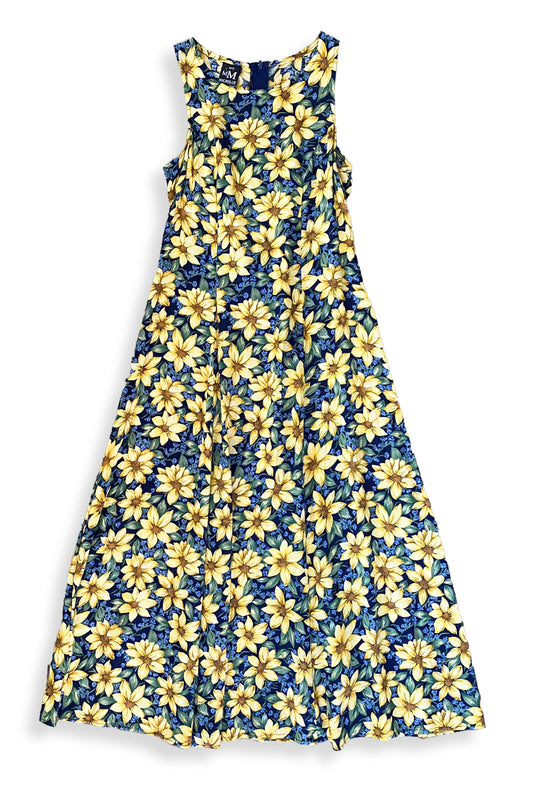 1990s Yellow Daisy Rayon Dress