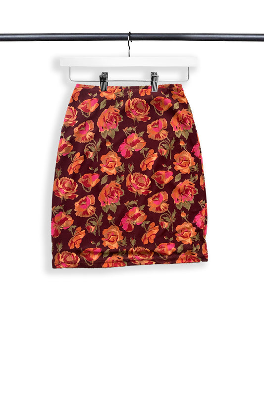 1980s 'Red Floral' Skirt - Size 30